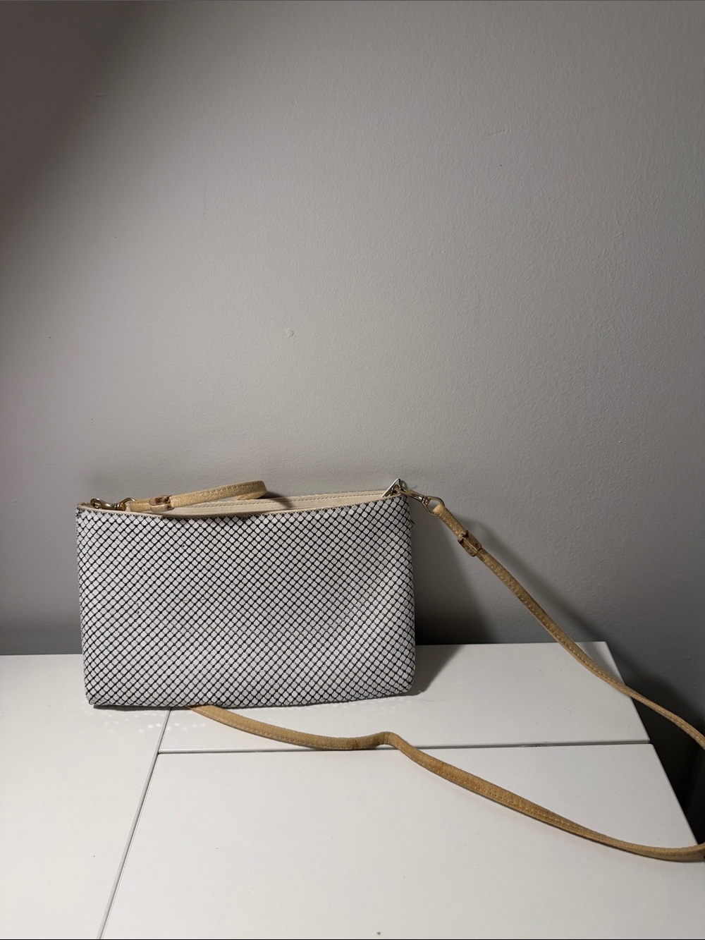 Whiting & Davis white shiny bag